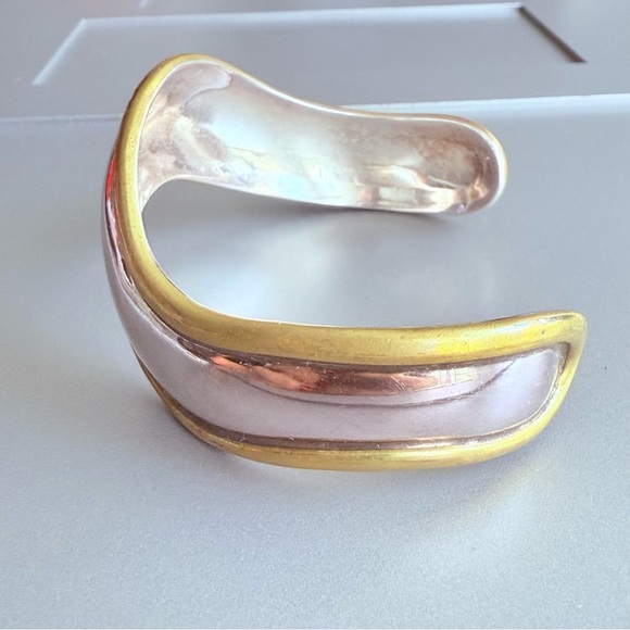 Taxco Mexico Sterling Silver & Brass Wave Cuff Vintage Bracelet Laton - Picture 5 of 8